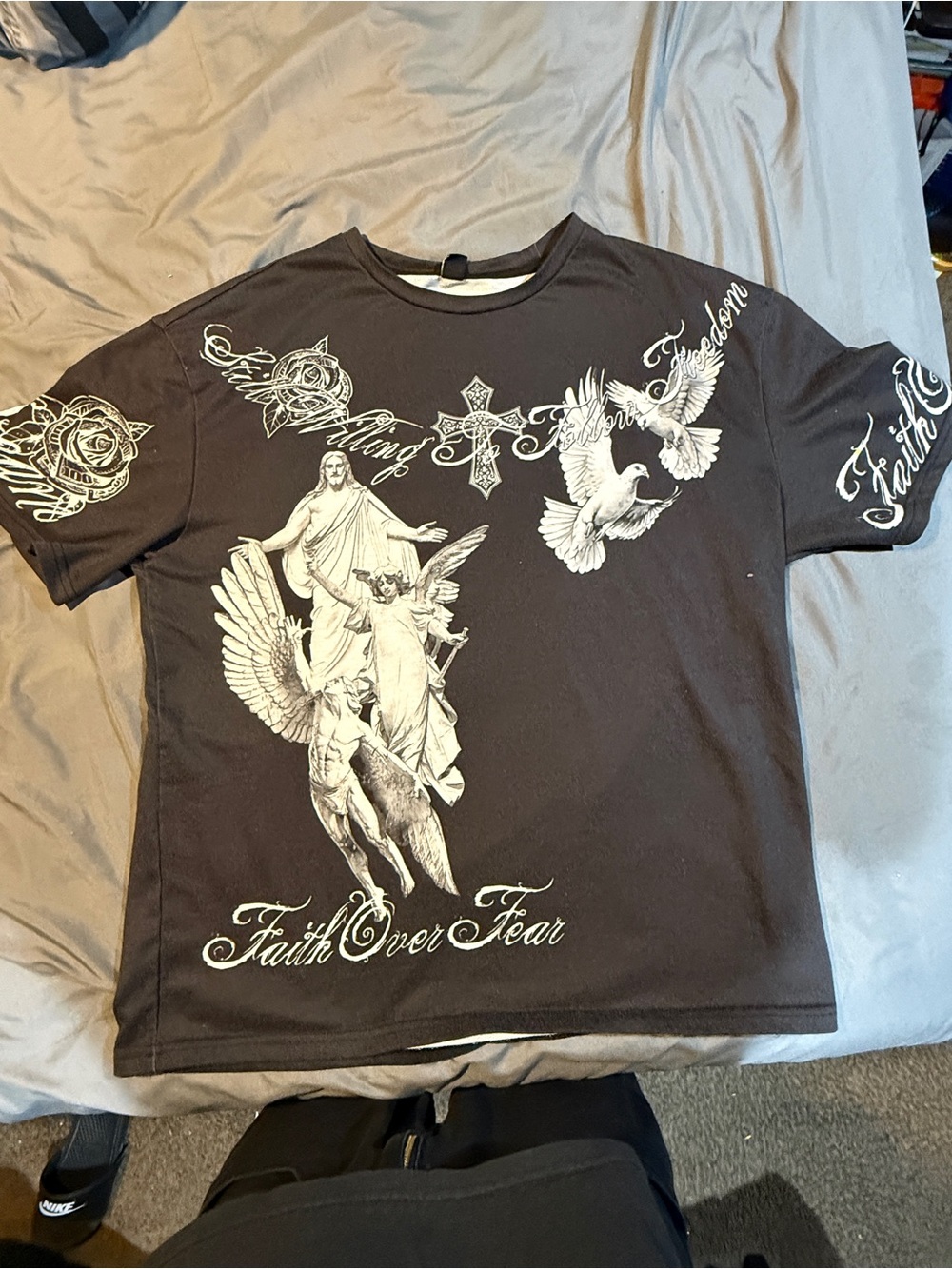 Mens Black Graphic Short Sleeve Tee - Faith Over Fear